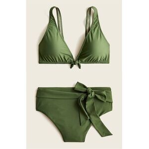 J. Crew Green Bikini Set High Waist Belt Bottoms Tie Bikini Top